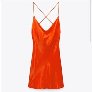 NWT ZARA SATIN EFFECT MINI DRESS ORANGE
